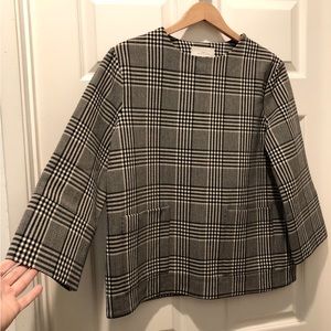 New! STUDIO NICHOLSON “Lucinda” Wool Black & Off-White Plaid Tunic Top Size Med